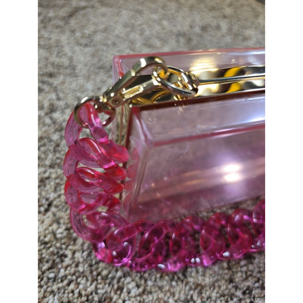 Pink Box Top Handle Bag Gold Hardware Detachable Strap Chain Accent Women - Picture 2 of 4